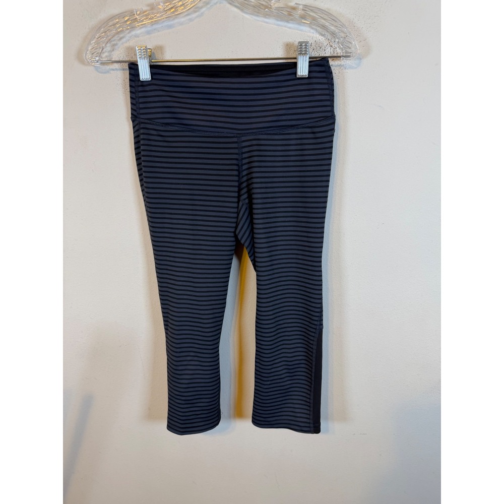 New Balance Womens Cropped Leggings NB Dry Striped Black Grey Size S